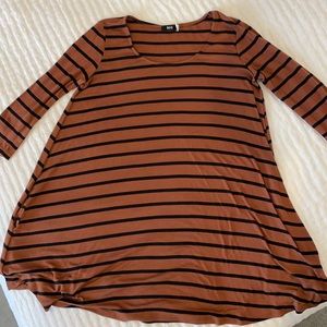 BDG Dark Orange/Brown Striped 3/4 Sleeve Tunic Dress